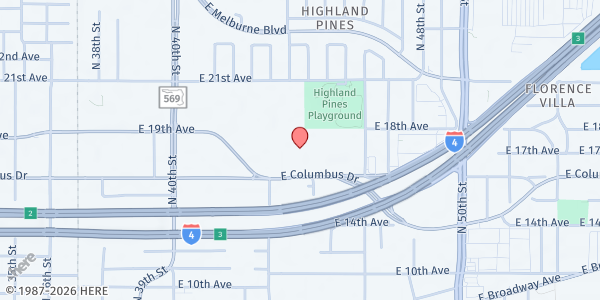 Map showing Tampa Family Health Centers - Columbus Drive at 4422 East Columbus Drive, Highland Pines, FL