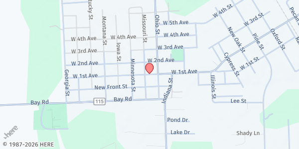 Map showing First Avenue Baptist at 27388 W. 1st Avenue, Hillard, FL