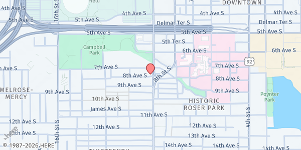 Map showing Reach St. Pete Main Office at 900 Doctor Martin Luther King Junior Street South, Historic Roser Park, FL