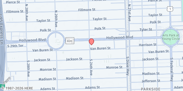 Map showing Faith & Life Fellowship Church at 121 S 24th Ave, Hollywood, FL