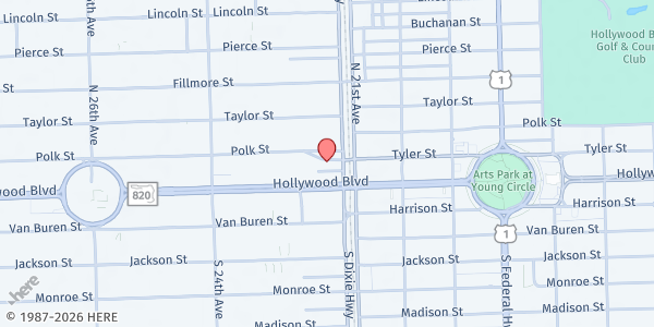 Map showing Global Village Impact Pantry at 2118 Tyler St., Hollywood, FL