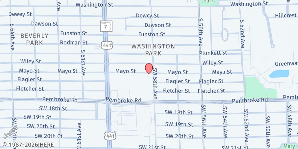 Map showing Harvest Time Church of Jesus Christ Apostolic at 5808 Mayo St., Hollywood, FL