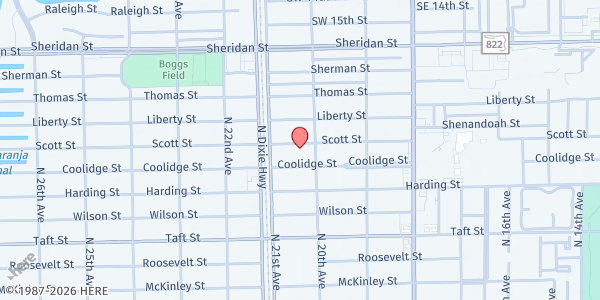 Map showing Jubilee Center of South Broward at 2020 Scott St., Hollywood, FL