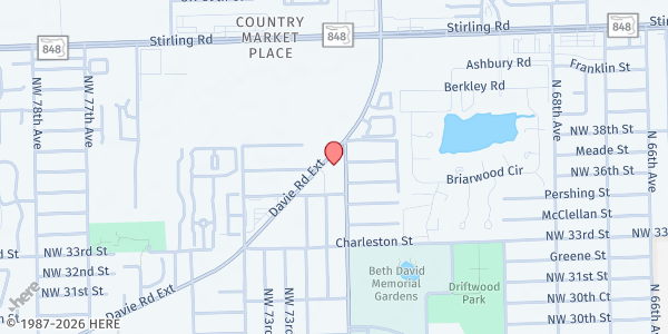 Map showing Metropolitan Baptist Church at 7200 Davie Road Extension, Hollywood, FL