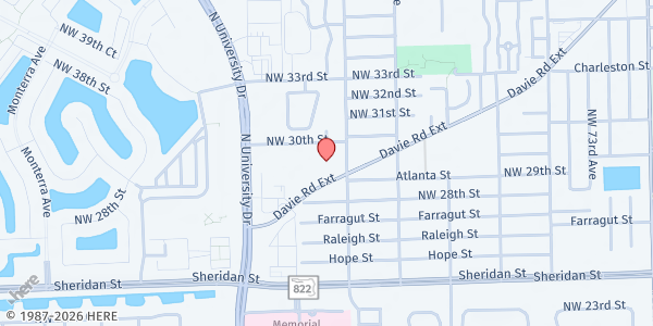 Map showing Ministerios Int. Rio de Dios /River of God Int. Ministries - Hollywood at 7832 Davie Rd. Extension, Hollywood, FL
