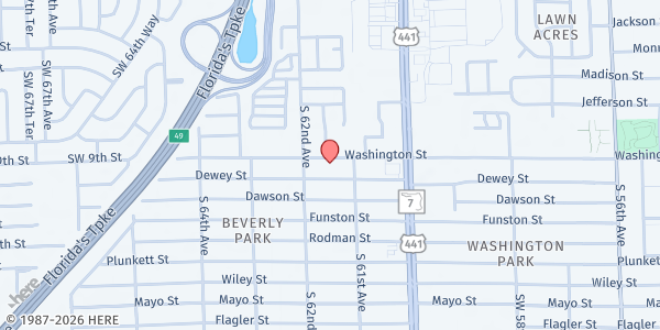 Map showing Networking For Christ Ministry at 6122 Washington St., Hollywood, FL