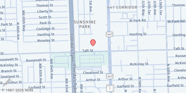 Map showing OPEN HEART FOOD PANTRY at 1708 N. State Rd. 7, Hollywood, FL