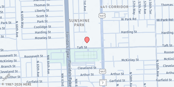 Map showing Open Hearts Food Pantry at 1708 N. State Rd. 7, Hollywood, FL