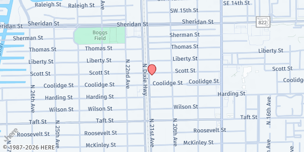 Map showing The Caring Place Broward Outreach Center at 2056 Scott St., Hollywood, FL