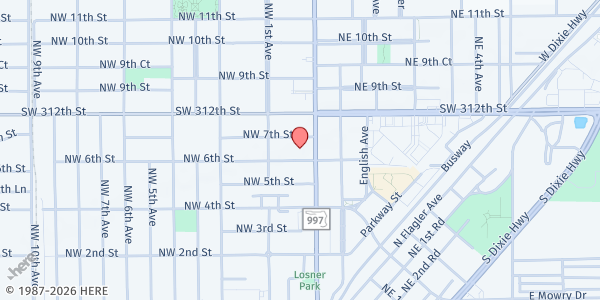 Map showing First United Methodist Church Homestead at 622 N. Krome Ave., Homestead, FL