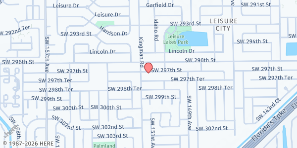 Map showing Food of Life Ministry at 15110 SW 297th St., Homestead, FL