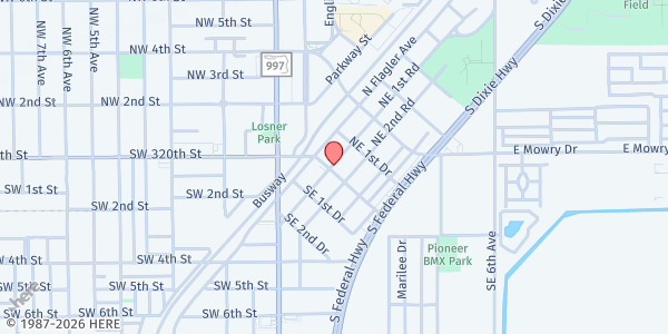 Map showing JJ Helping Hands at 5 NE 1st Rd., Homestead, FL