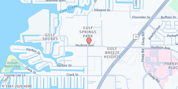 Map showing First Baptist Church of Hudson at 7009 Hudson Ave., Hudson, FL