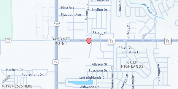 Map showing Hopeville Family Ministries at 7236 State Rd 52 Suite 1,2,4, Hudson, FL