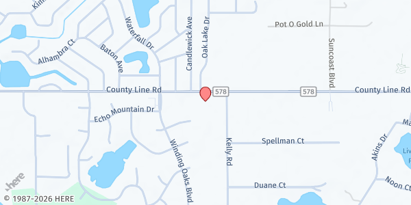 Map showing New Hope Missionary Baptist Church at 14236 County Line Rd., Hudson, FL