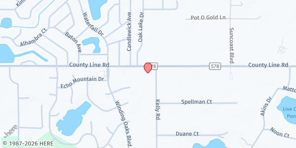 Map showing New Hope Missionary Baptist Church at 14236 County Line Road, Hudson, FL