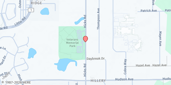 Map showing Veterans Memorial Park at 14333 Hicks Road, Hudson, FL