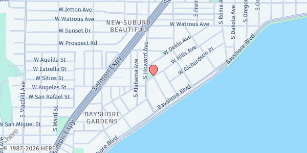 Map showing West Hillsborough Baptist Church at 2717 West Hills Avenue, Hyde Park, FL