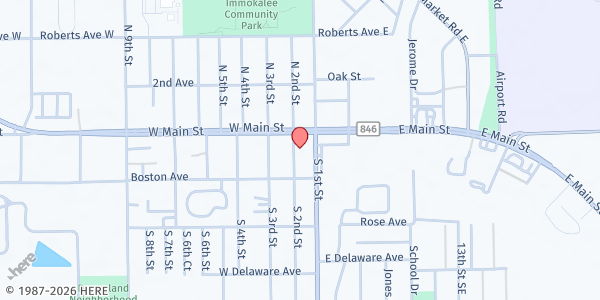 Map showing Amigos En Cristo - Center Ministries at 106 S. 2nd St., Immokalee, FL