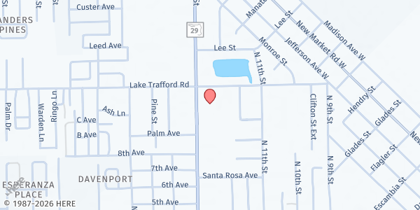 Map showing Fellowship Church at 1411 Lake Trafford Rd., Immokalee, FL