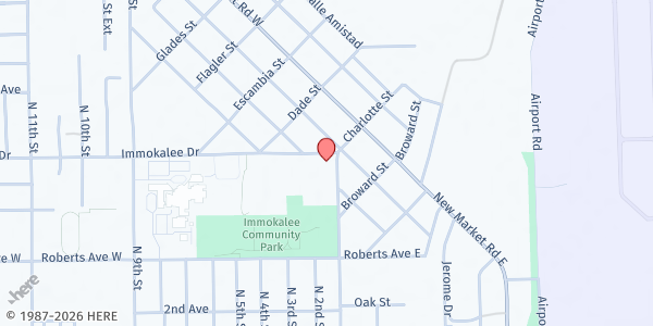 Map showing NCF Pediatric Health Center at 429 N First St., Immokalee, FL