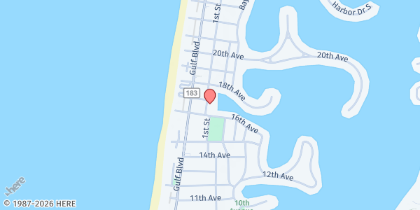 Map showing The Beach Community Food Pantry @ Calvary Episcopal at 1615 1st Street, Indian Rocks Beach, FL
