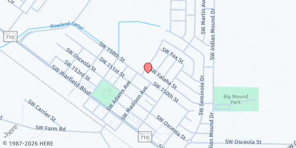 Map showing CROS MINISTRIES, INC. - INDIANTOWN PANTRY at 15451 SW 150th St., Indiantown, FL