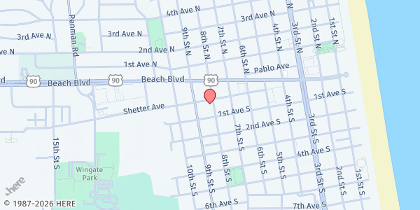 Map showing Mission House at 800 Shetter Avenue, Jacksonville Beach, FL