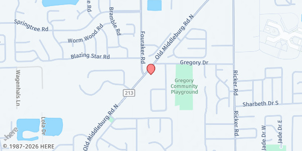 Map showing Oak Hill Church of the Nazarene - Gleaners Dispatch Distribution at 4151 Old Middleburg Road North, Jacksonville Heights, FL