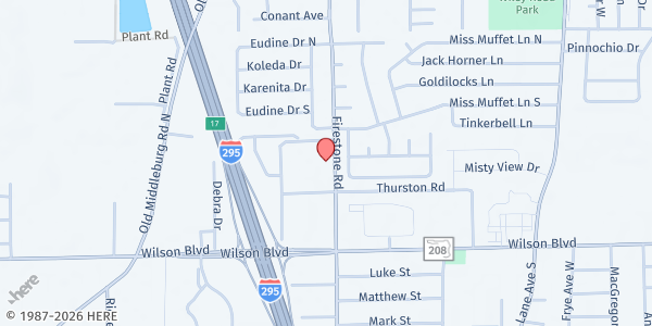 Map showing Bethel Missionary Baptist Church at 2542 Firestone Road, Jacksonville, FL