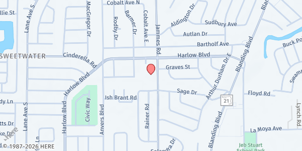 Map showing Caleb Park Mission - Cedar Hills Baptist Church at 4200 Jammes Road, Jacksonville, FL