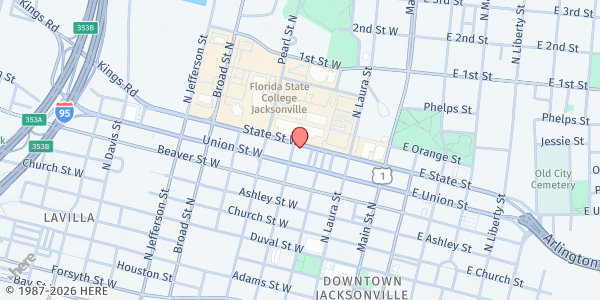 Map showing City Rescue Mission at 234 W. State St., Jacksonville, FL