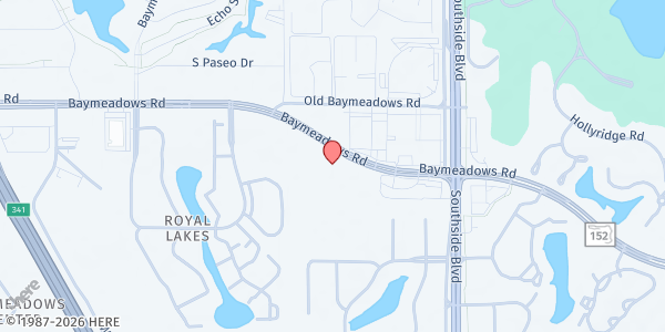 Map showing Deermeadows Baptist Church at 9780 Baymeadows Road, Jacksonville, FL