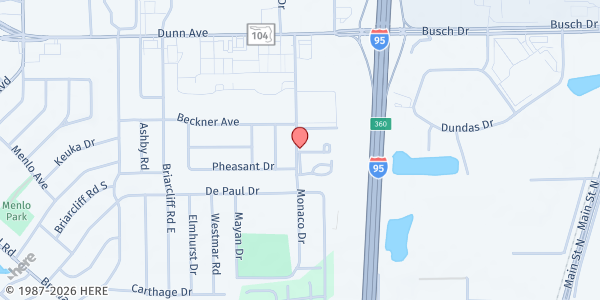 Map showing DELIVERANCE TEMPLE DBA GIFT FOOD PANTRY at 10525 MONACO DRIVE, JACKSONVILLE, FL