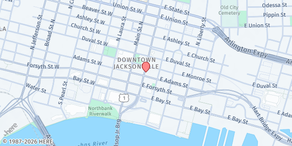 Map showing Downtown Ecumenical Services Council (DESC) - Jacksonville at 215 N. Ocean St., Jacksonville, FL