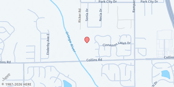 Map showing Hillcrest Baptist Church at 7673 Collins Road, Jacksonville, FL