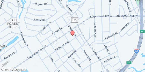 Map showing Household of Faith Church at 1410 Edgewood Ave. W., Jacksonville, FL