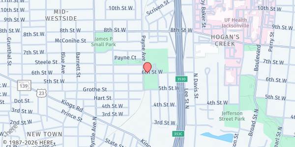 Map showing Mali Vai Youth Foundation, Inc. at 1096 West 6th Street, Jacksonville, FL