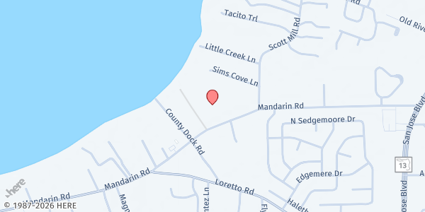 Map showing Mandarin Presbyterian Daily Bread Ministries at 11844 Mandarin Road, Jacksonville, FL