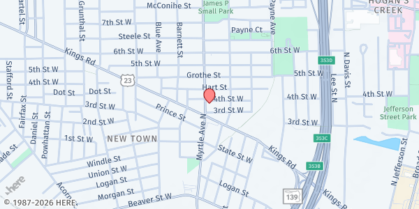 Map showing Mt. Olive Primitive Baptist Church at 1319 Myrtle Ave. N., Jacksonville, FL