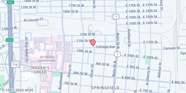 Map showing Mt. Sinai Missionary Baptist Church at 2036 Silver Street, Jacksonville, FL