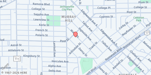 Map showing Murray Hill Baptist Church at 4300 Post St., Jacksonville, FL