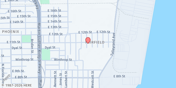 Map showing New Beginnings Ministry at 1836 E 11th street, Jacksonville, FL