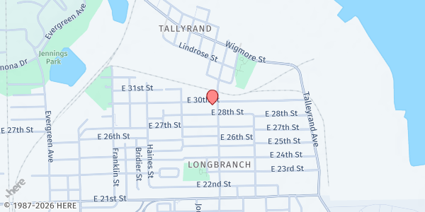 Map showing New Redeem Missionary Baptist Church at 1614 East 30th Street, Jacksonville, FL