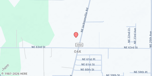 Map showing Oak-Griner Baptist Church Food Pantry at 6422 NE Jacksonville Road, Jacksonville, FL