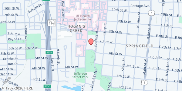 Map showing Safe Future Foundation at 515 W. 6th St., Jacksonville, FL
