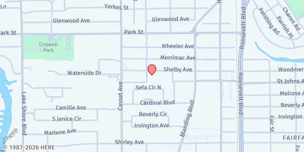 Map showing St. Catherine's Episcopal Church at 4758 Shelby Ave., Jacksonville, FL