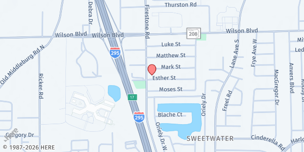 Map showing Sweetwater Church of Christ at 7185 Esther St, Jacksonville, FL