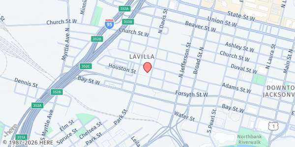 Map showing The Salvation Army - Downtown Jacksonville at 140 N. Davis St., Jacksonville, FL