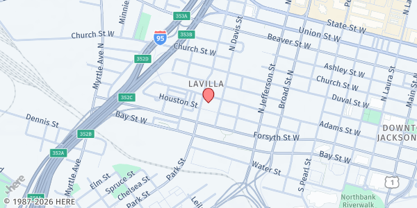 Map showing The Salvation Army - Jacksonville at 900 W. Adams St., Jacksonville, FL